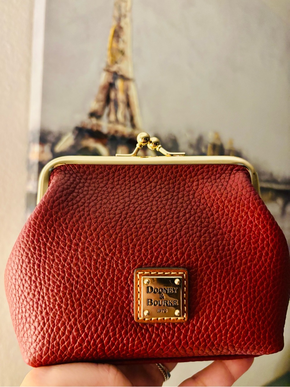 Dooney & Bourke Wine Red Pebble Leather Kiss-Lock Coin Purse Wallet NWOT